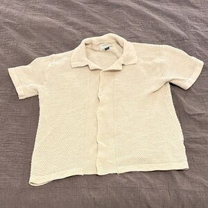 Men's Cream Short Sleeve Sweater Button Down